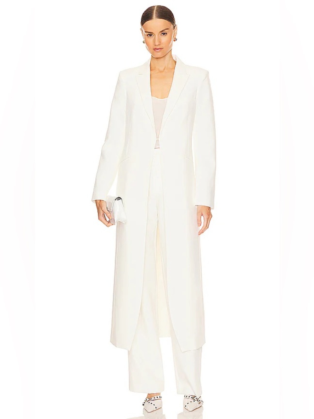 NWT Favorite Daughter Juniper Satin Duster Long Lapel Jacket White Ivory Small